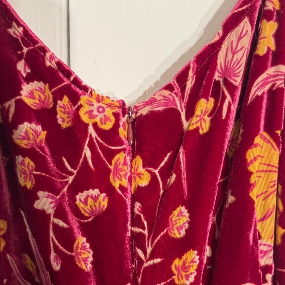 NWOT Nanette Lepore Dark Red/Yellow Burnout Floral Midi Pant Jumpsuit Vintage - Picture 4 of 15